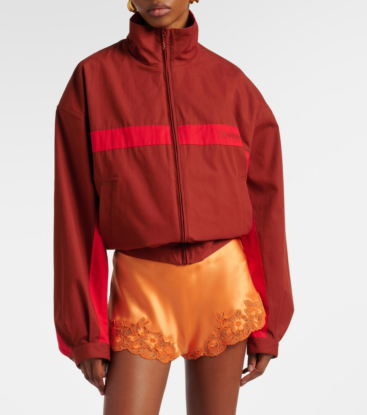 Saint Laurent Lace-trimmed silk crêpe muslin shorts