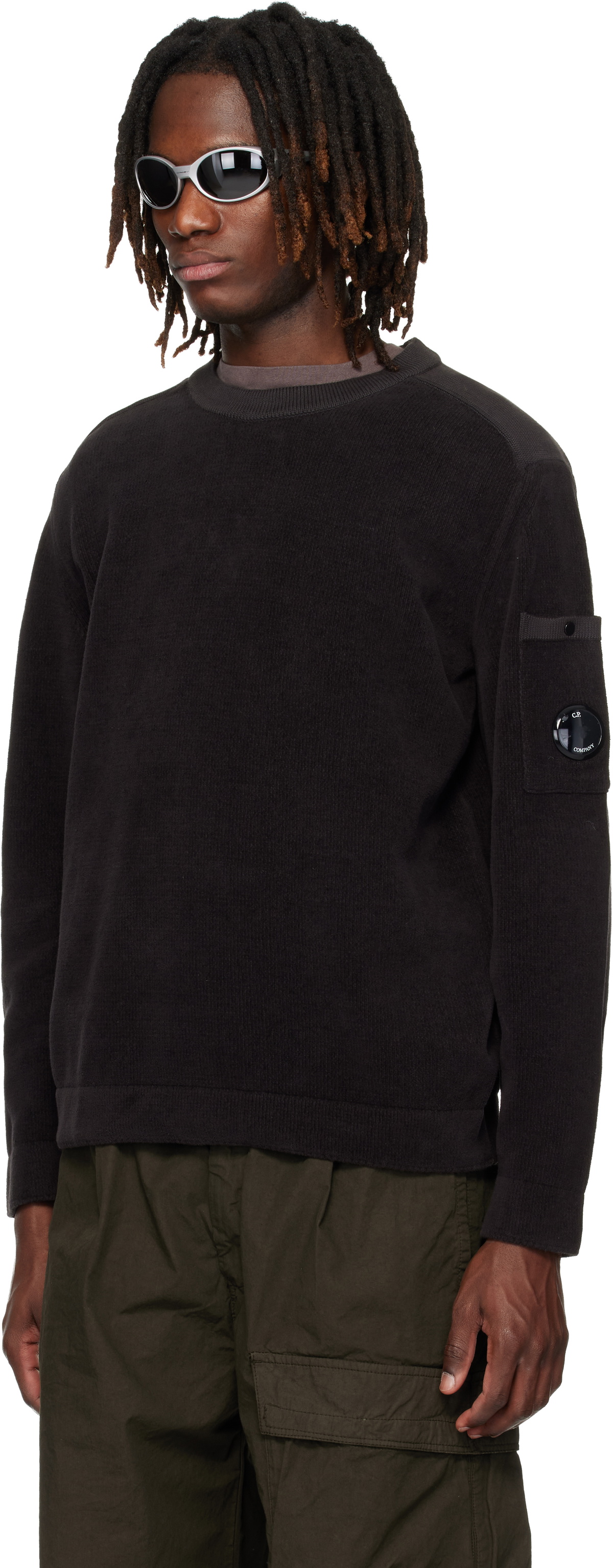 C.P. Company Black Cotton Chenille Lens Sweater