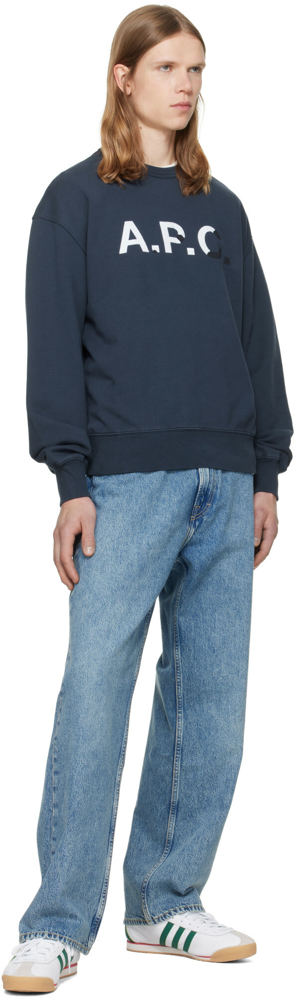 A.P.C. Navy Vintage-Effect 'A.P.C.' Logo Sweatshirt