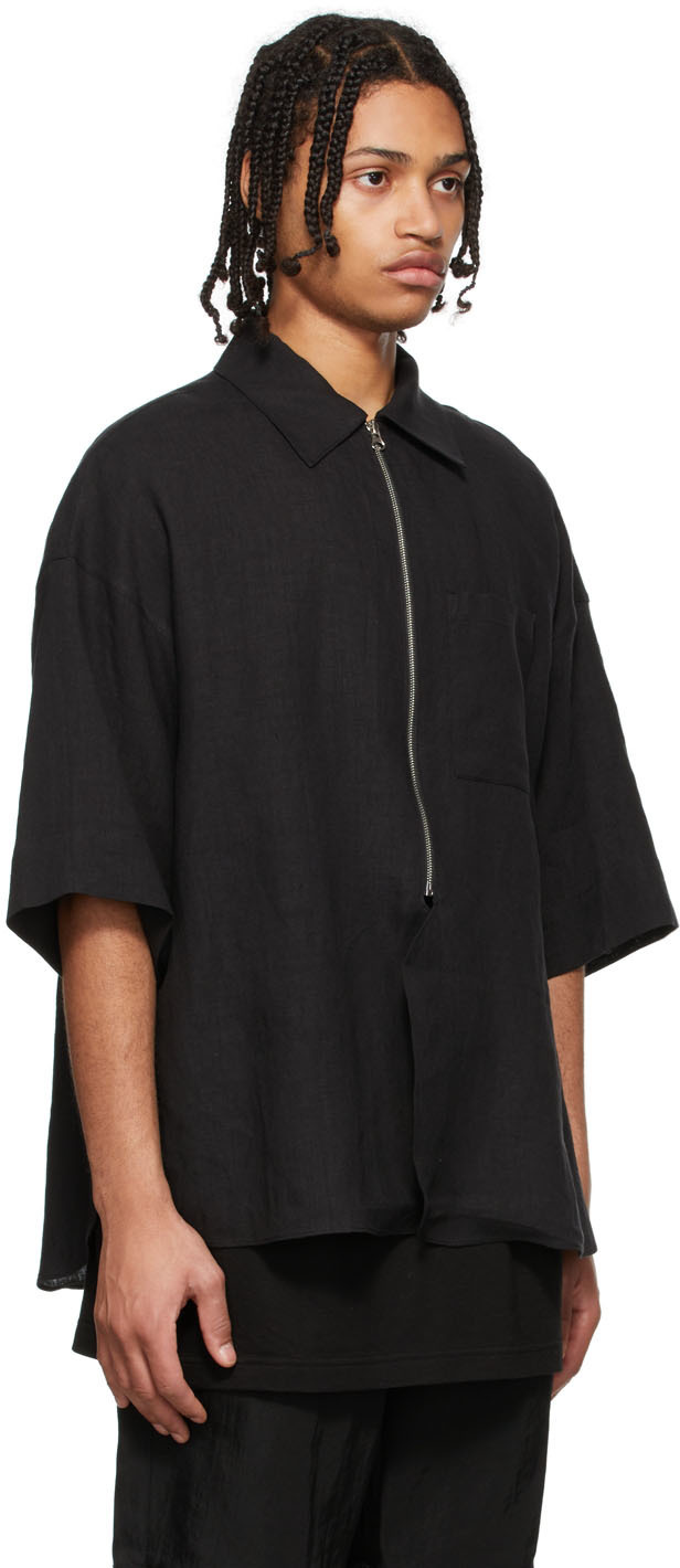JERIH Black Linen Shirt