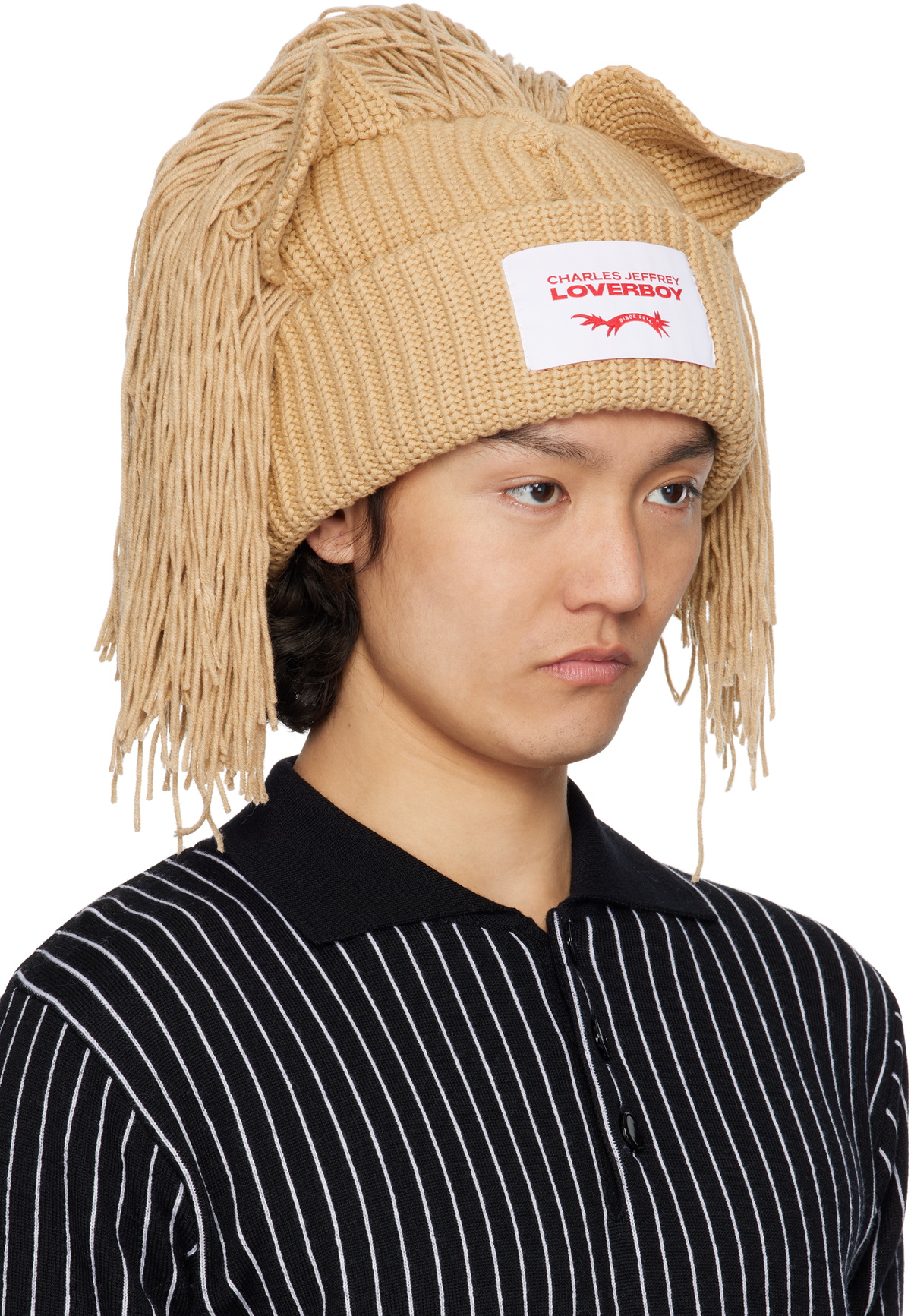 Charles Jeffrey LOVERBOY Beige Supersized Lion Beanie Charles