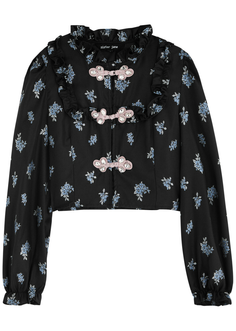 Sister Jane Onyx Floral-jacquard Woven Blouse Blue Sister Jane
