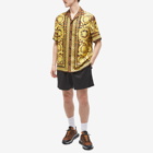 Versace Men's Baroque Croc Silk Vacation Shirt in Caramel/Black/Gold