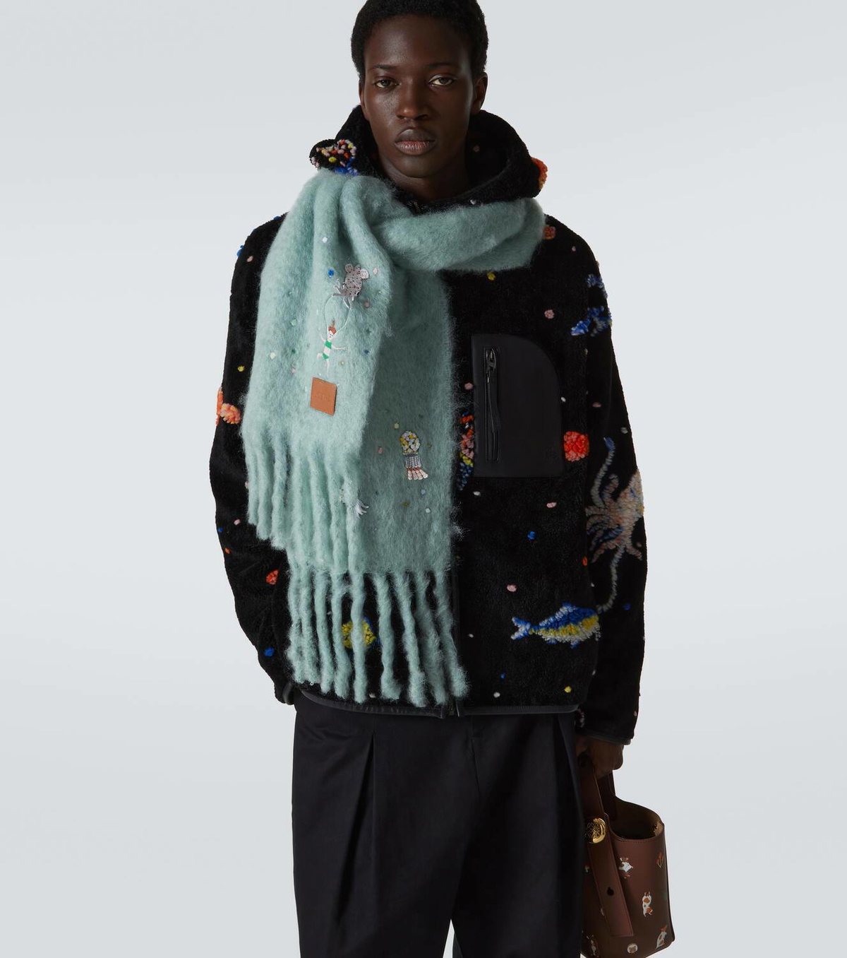 LOEWE｜ (Squid Scarf in mohair & wool (FSA6SS1X10 4412)) Loewe Squid scarf in mohair and wool blend | REVERSIBLE