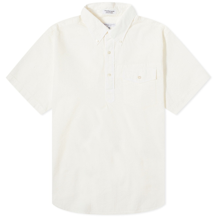 Photo: Engineered Garments Men's Popover Button Down Short Sleeve Shirt in White Seersucker