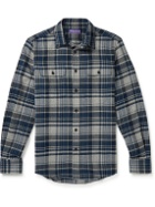 Ralph Lauren Purple label - Suede-Trimmed Checked Cotton-Flannel Shirt - Blue