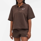 New Balance Women's Linear Heritage French Terry Collared Shirt in Black Coffee