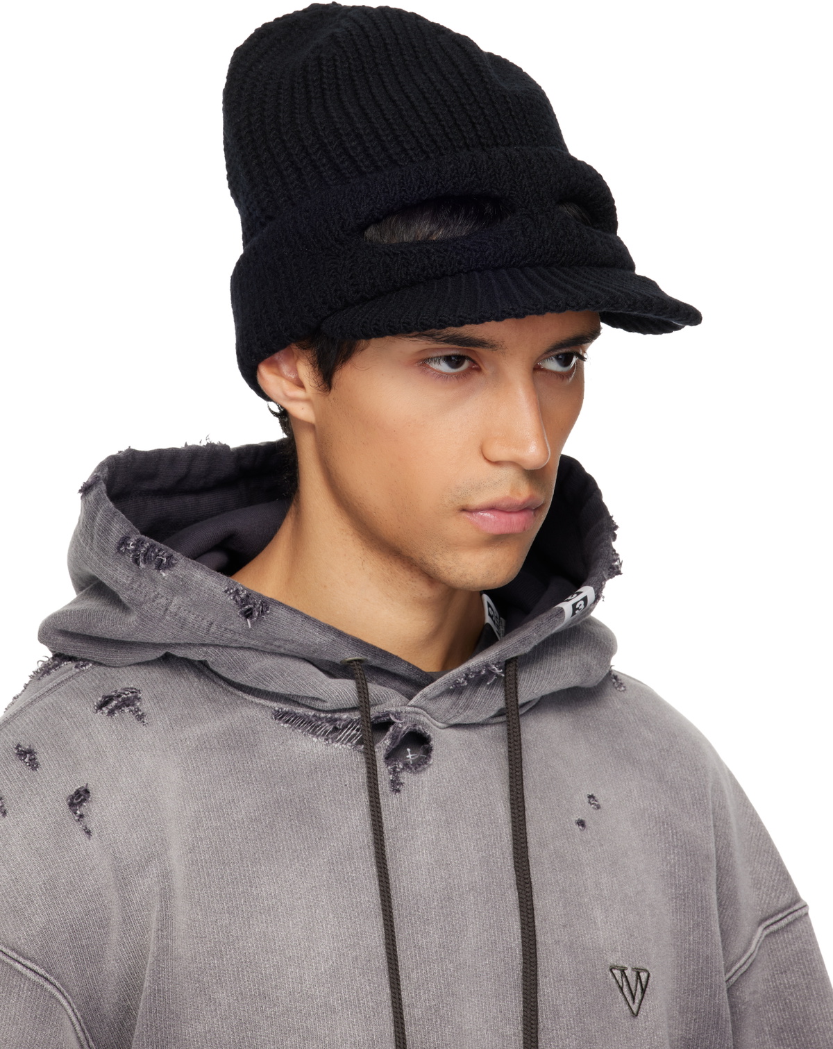 Maison MIHARA YASUHIRO Black Masked Visor Knit Cap