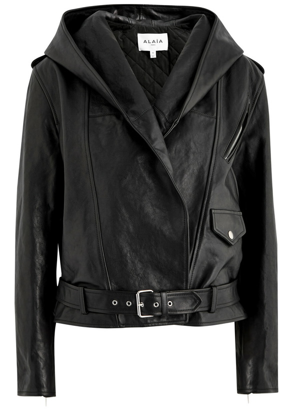 Photo: Alaïa Hooded Leather Biker Jacket Black