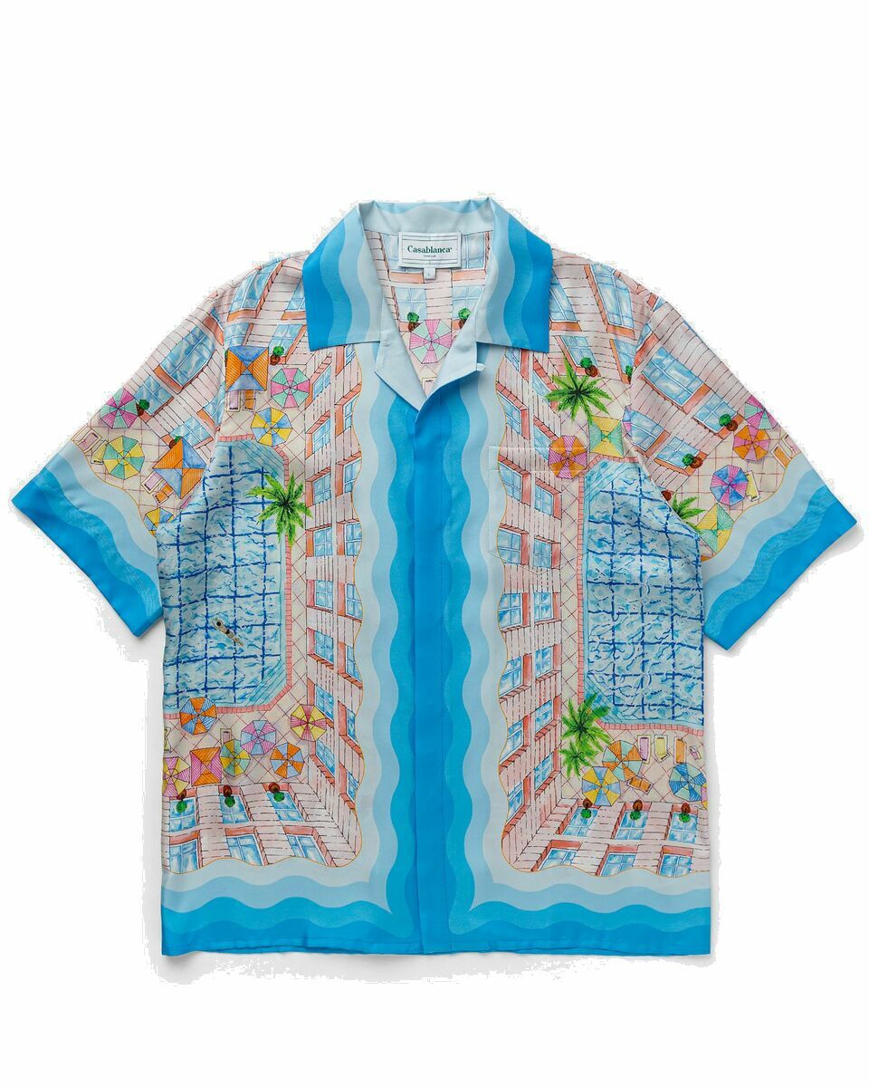 Photo: Casablanca Cuban Collar Short Sleeve Shirt Blue - Mens - Longsleeves