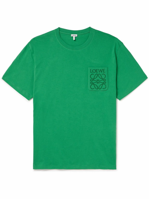 Photo: LOEWE - Logo-Embroidered Cotton-Jersey T-Shirt - Green