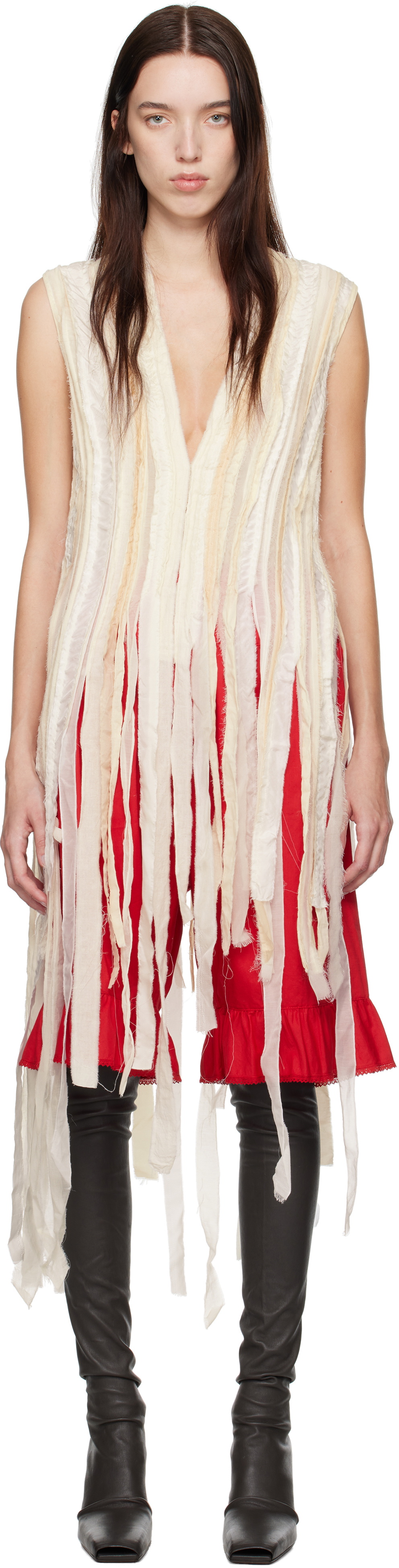 COLLEEN ALLEN Off-White Embroidery V-Neck Top