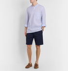 Rubinacci - Guru Grandad-Collar Striped Linen Half-Placket Shirt - Blue