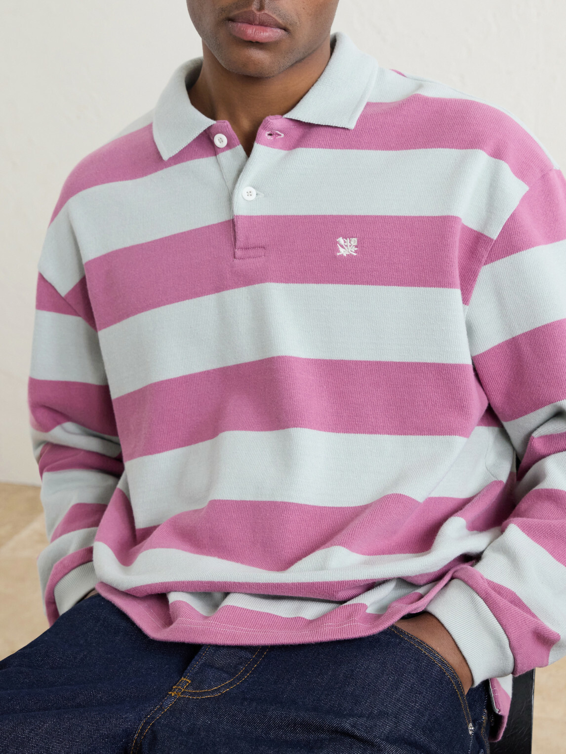 Aimé Leon Dore - Striped Cotton-Jersey Polo Sweater - Pink