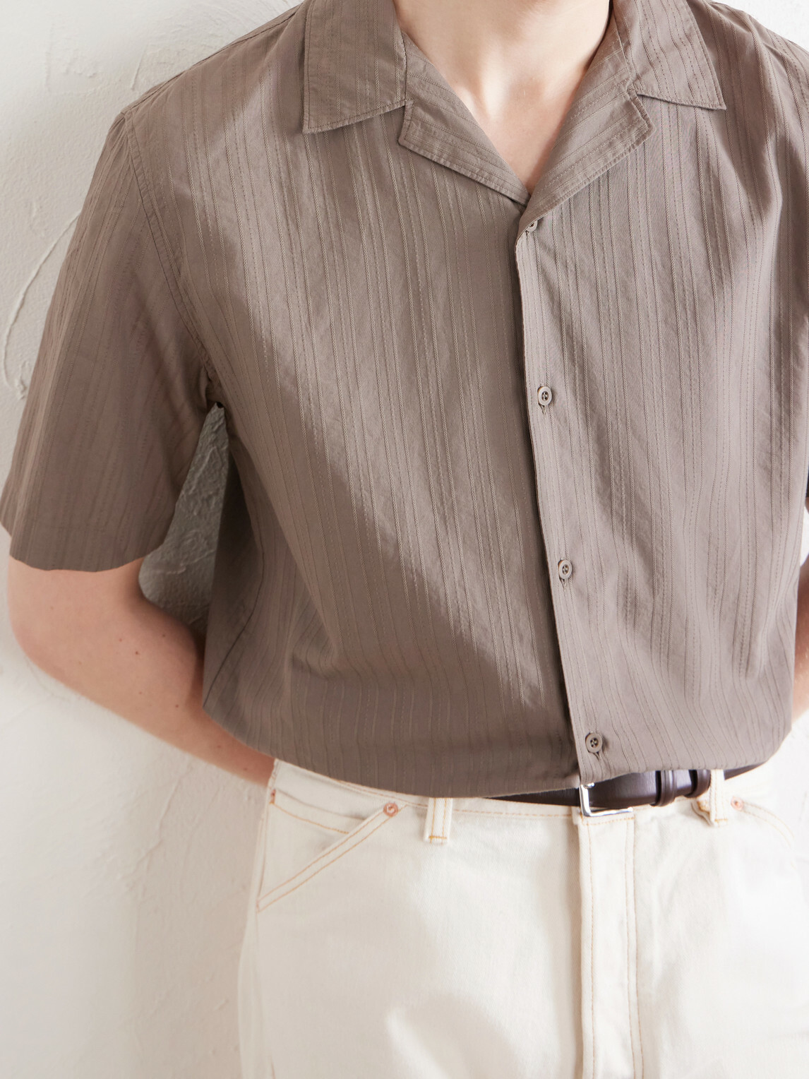Sunspel - Camp-Collar Textured-Cotton Shirt - Brown