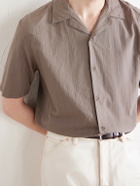 Sunspel - Camp-Collar Textured-Cotton Shirt - Brown