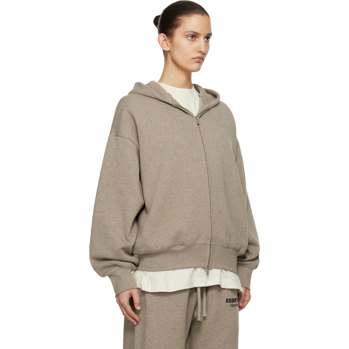 Fear of God ESSENTIALS Beige Classic Zip-Up Hoodie