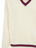 GUCCI - Cotton Knit V Neck Sweater W/ Web