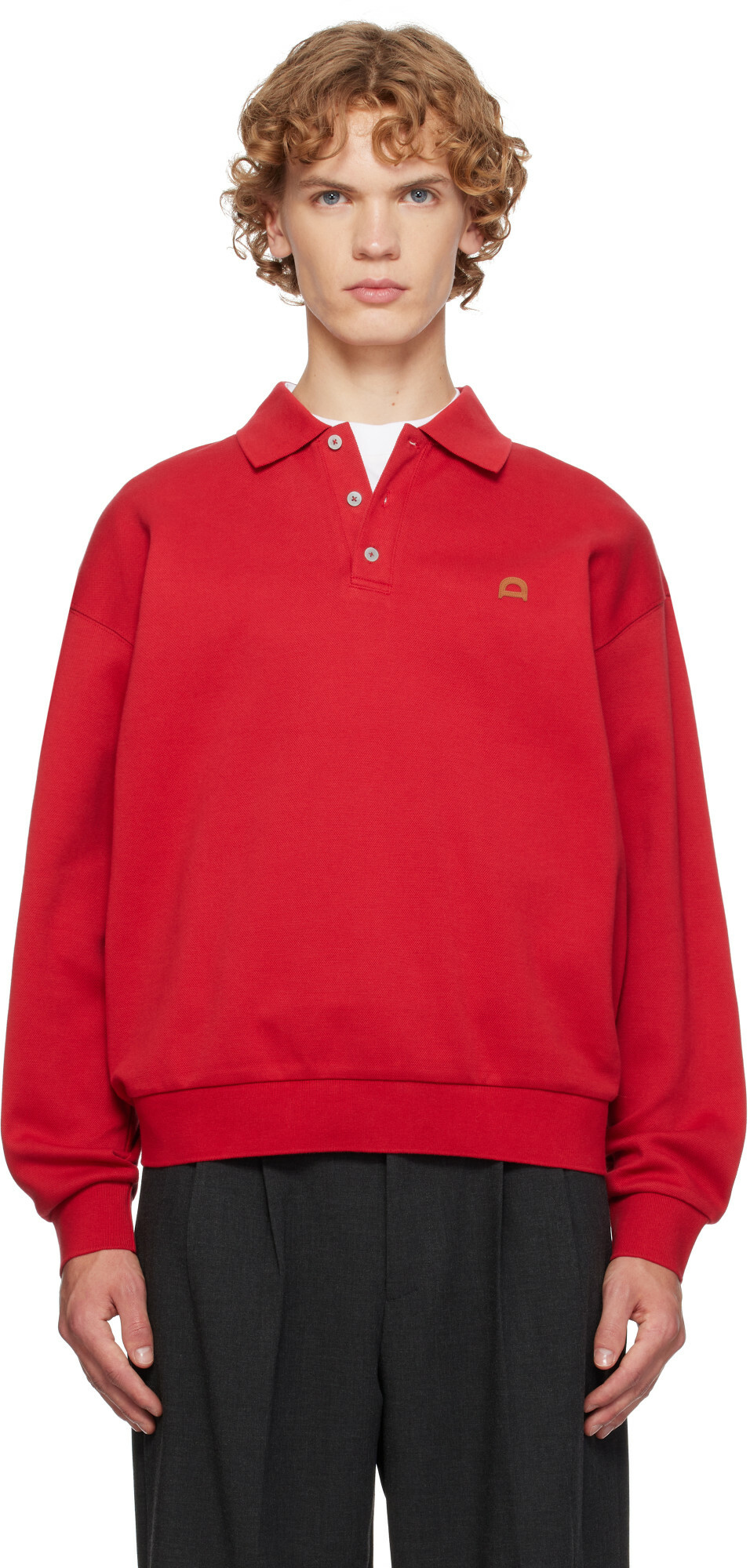 Dunst Red Leather Logo Collared Polo