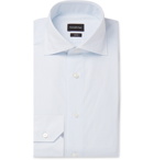 Ermenegildo Zegna - Light-Blue Cutaway-Collar Checked Cotton-Poplin Shirt - Blue