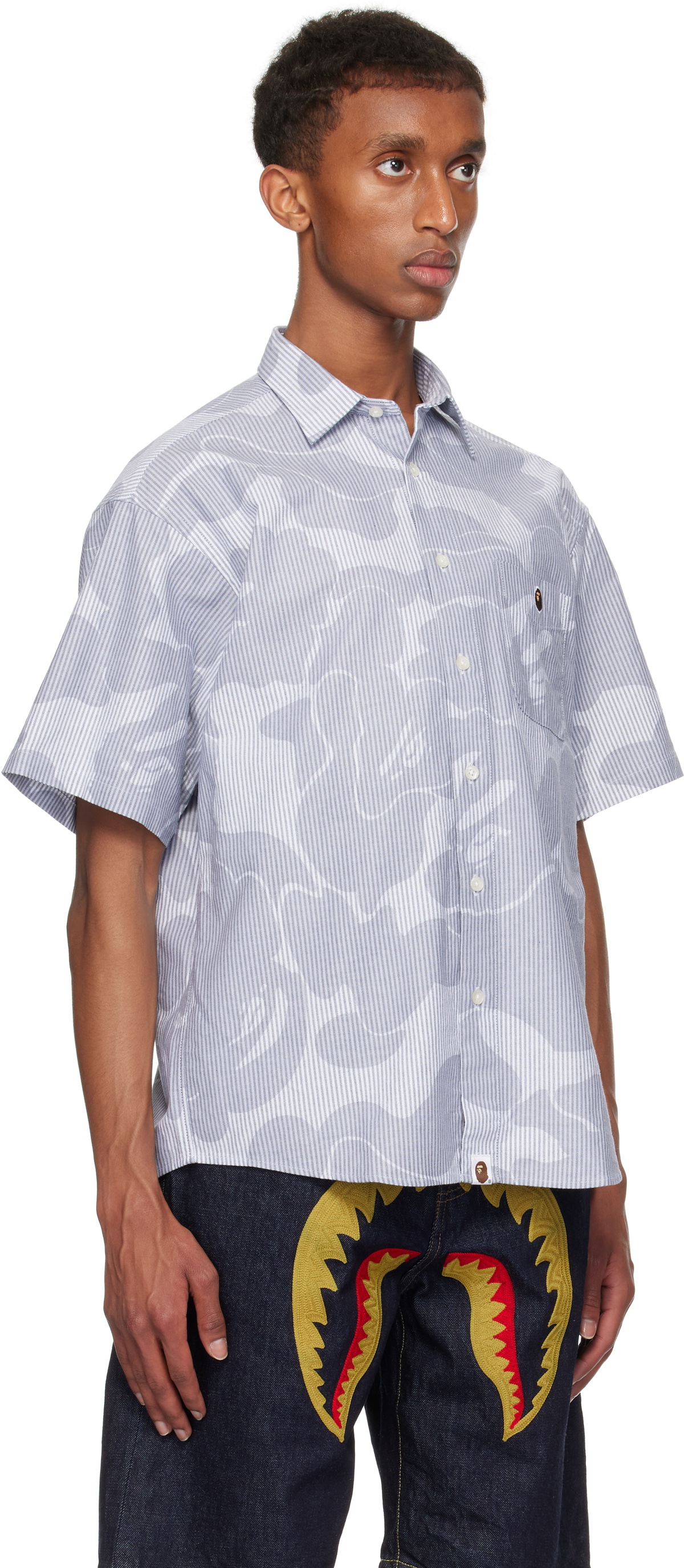 BAPE Gray Solid Camo Stripe Relaxed Fit Shirt A Bathing Ape