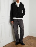 424 - Cropped Ribbed-Knit Zip-Up Hoodie - Black