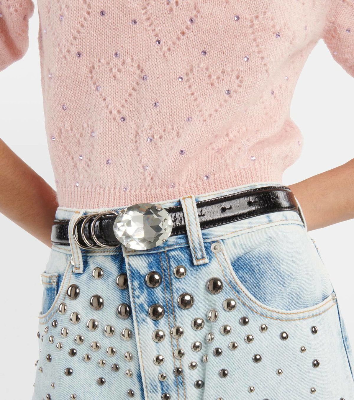 Alessandra Rich Embellished leather belt