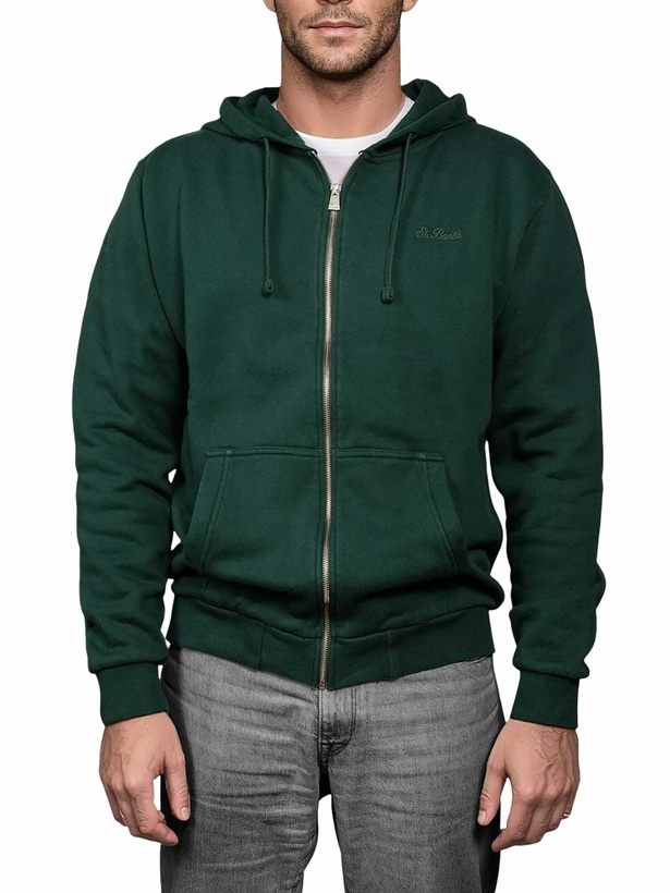 Photo: MC2 Saint Barth Man Green Zipped And Hooded Sweatshirt Mercer With St. Barth Embroidery