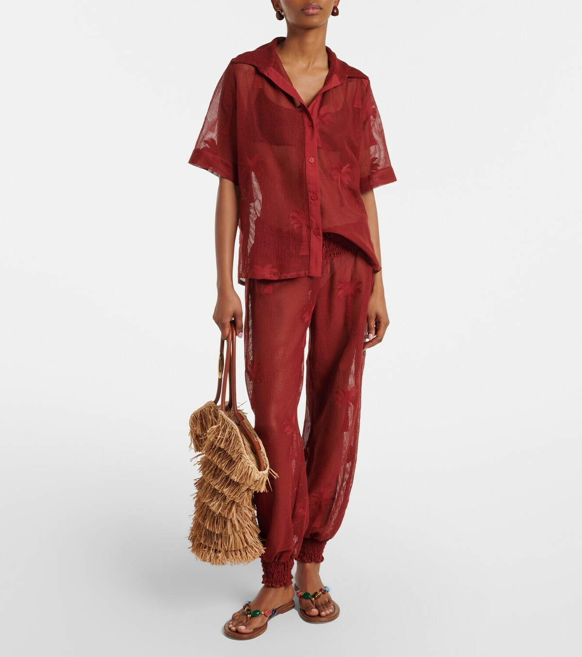 Johanna Ortiz Embroidered cotton-blend mesh shirt