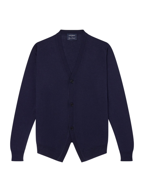 Photo: John Smedley - Bill Nighy Merino Wool Cardigan - Blue