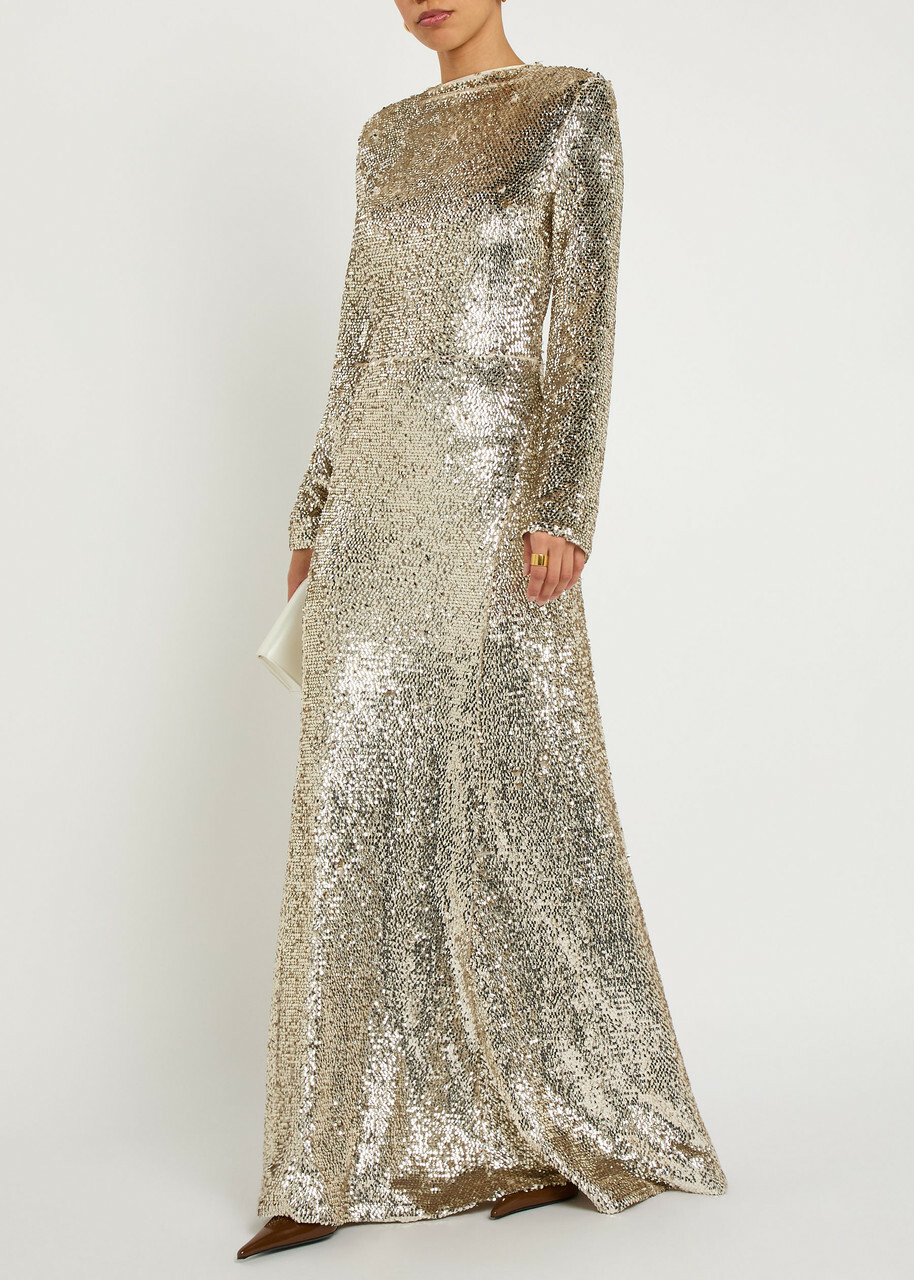Simkhai Beatrice Sequin-embellished Gown Gold
