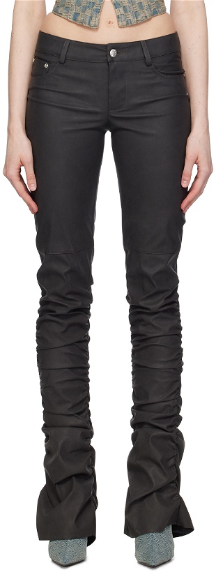 Photo: MISBHV Black Ruched Faux-Leather Trousers