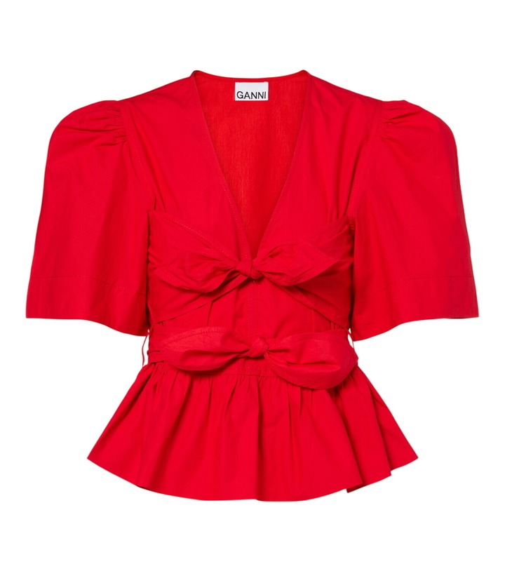 Photo: Ganni Bow-detail cotton poplin blouse