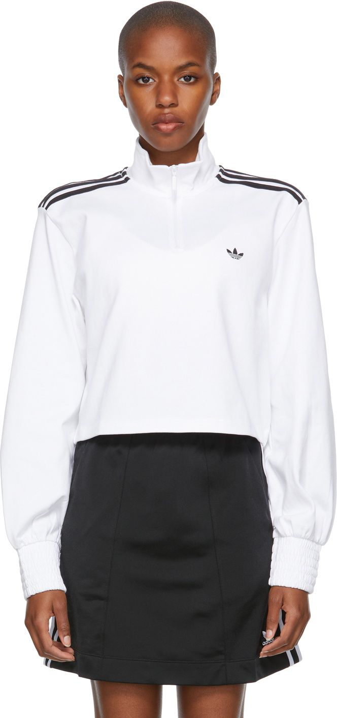 telescoop Versterken Wizard adidas Originals White Smocked Cuff Cropped Half-Zip Sweatshirt adidas  Originals