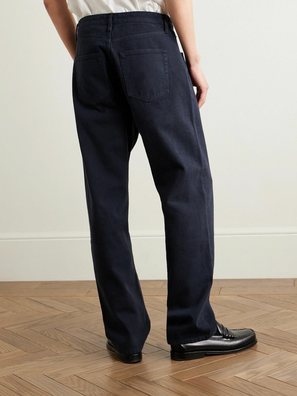 Noah - Straight-Leg Pleated Brushed Organic Cotton-Twill Trousers - Blue
