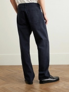 Noah - Straight-Leg Pleated Brushed Organic Cotton-Twill Trousers - Blue