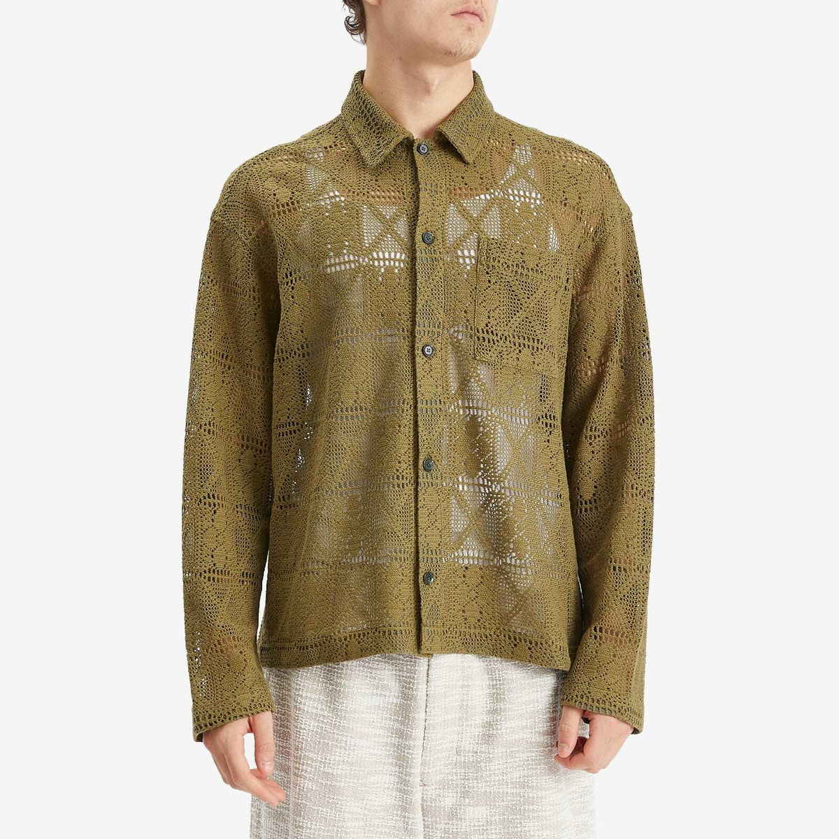Merely Made Men's Knit Flower Overshirt in Khaki