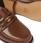 GUCCI - Kaveh Webbing-Trimmed Leather Loafers - Brown