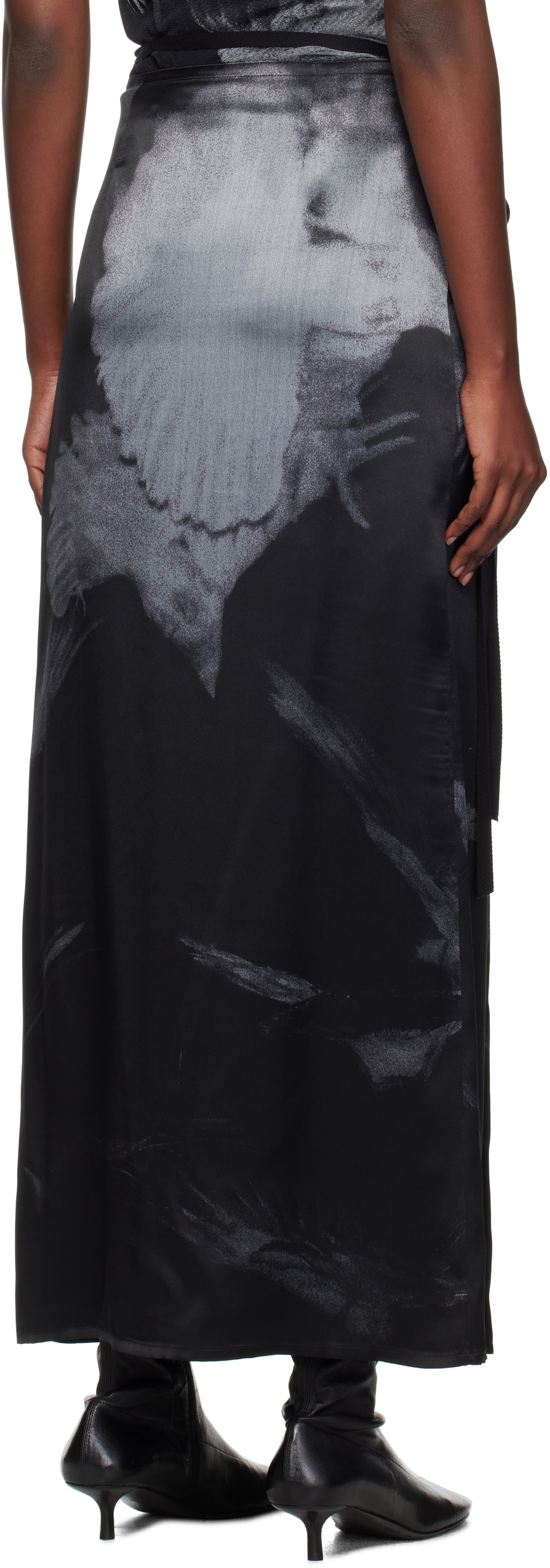 Ann Demeulemeester Black & Gray Oku Printed Wrap Maxi Skirt