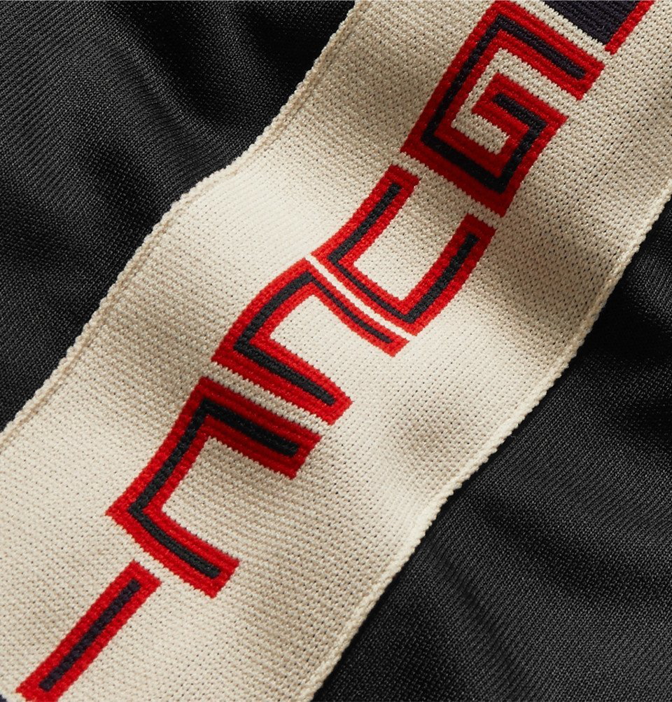 GUCCI Webbing-Trimmed Logo-Print Stretch-Jersey Hooded Jacket for