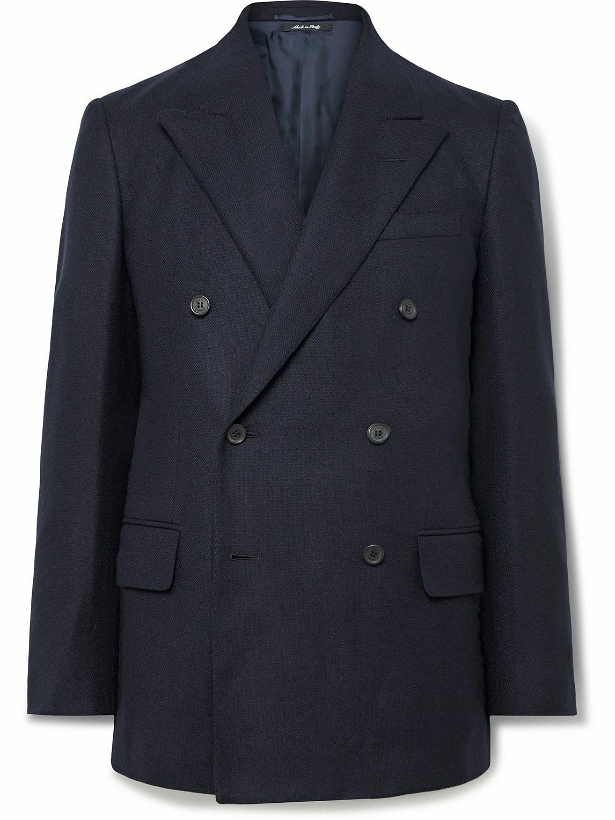 Photo: Dunhill - Double-Breasted Wool and Cashmere-Blend Blazer - Blue
