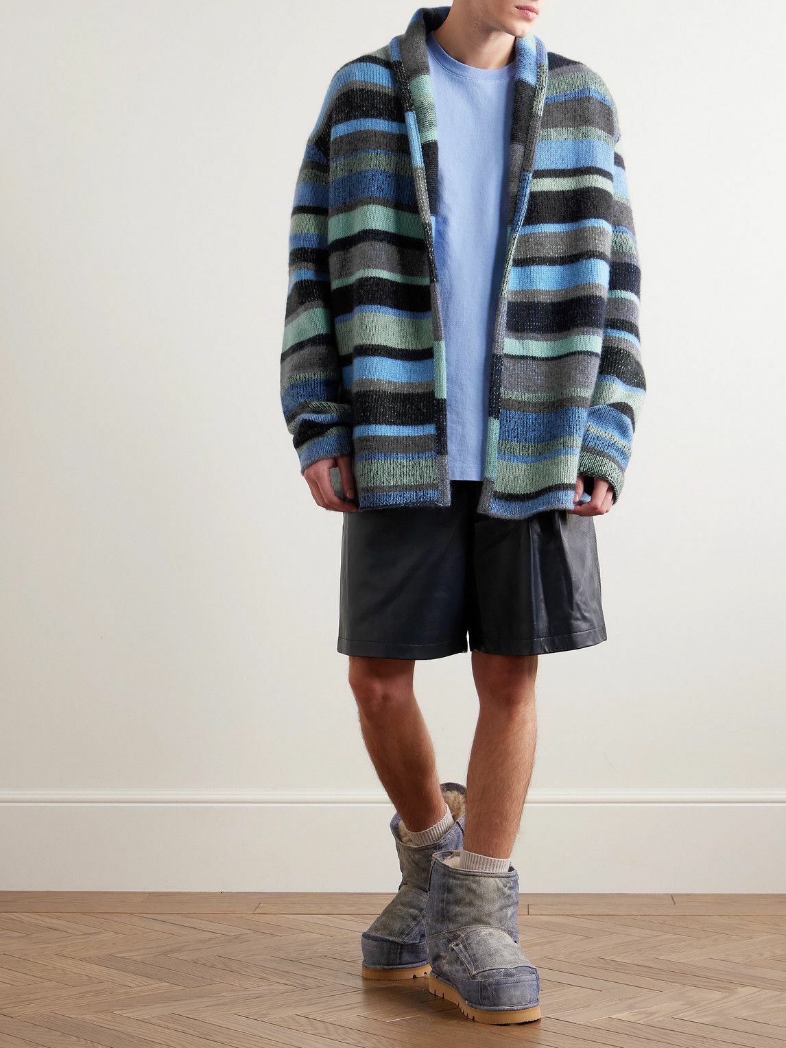 The Elder Statesman - Shawl-Collar Striped Cashmere Cardigan - Blue
