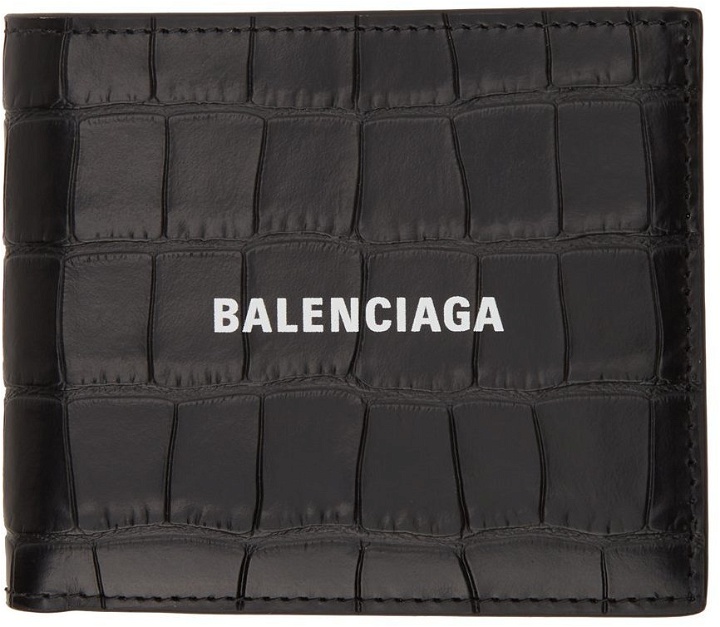 Photo: Balenciaga Black Croc Square Folded Cash Coin Wallet