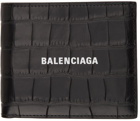 Balenciaga Black Croc Square Folded Cash Coin Wallet