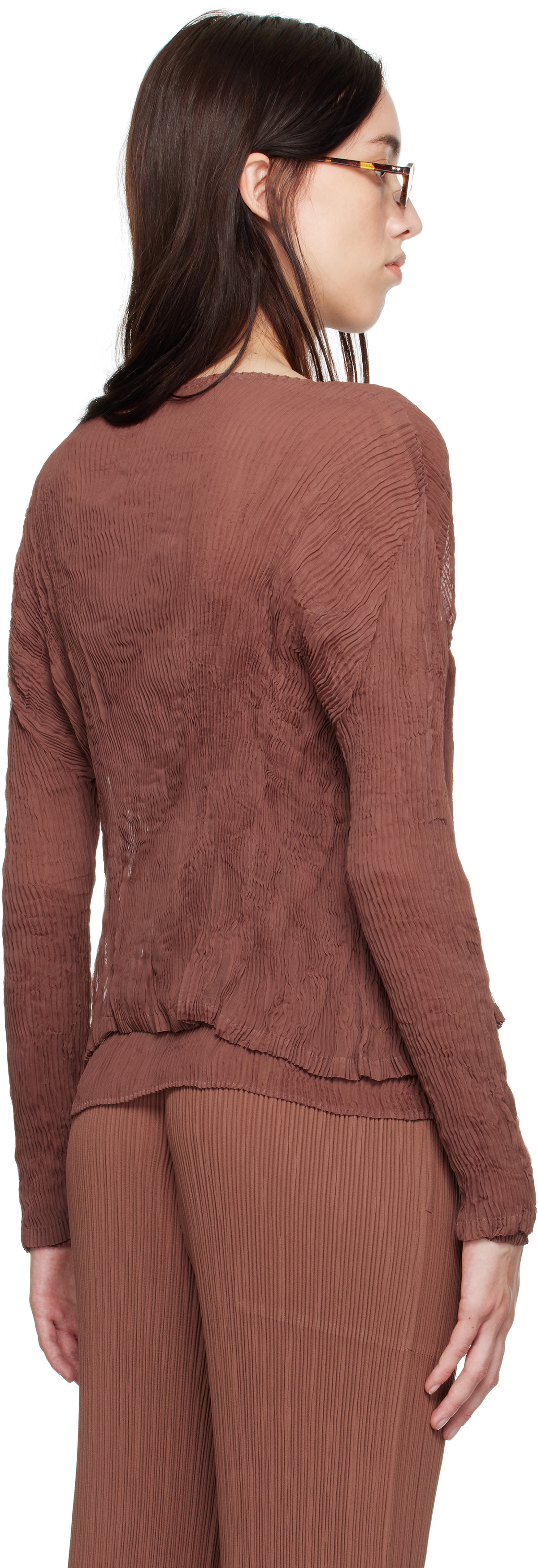 イッセイミヤケ IM61FJ630 ﾌﾞﾗｳﾝ CHIFFON TWIST 1 ｶｰﾃﾞｨｶﾞﾝ 2 A (未使用に近い)】イッセイミヤケ IM61FJ630 ﾌﾞﾗｳﾝ CHIFFON TWIST 1
