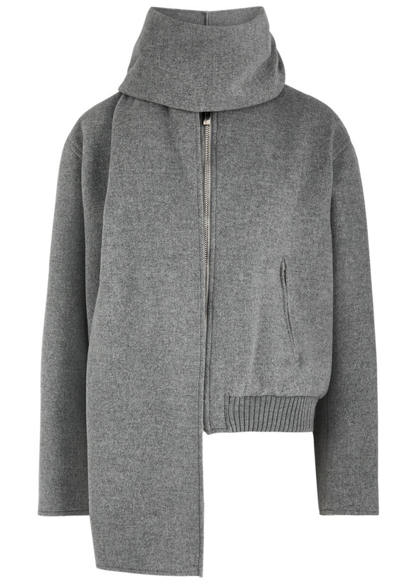 Photo: Blumarine Scarf-effect Wool-blend Bomber Jacket Grey