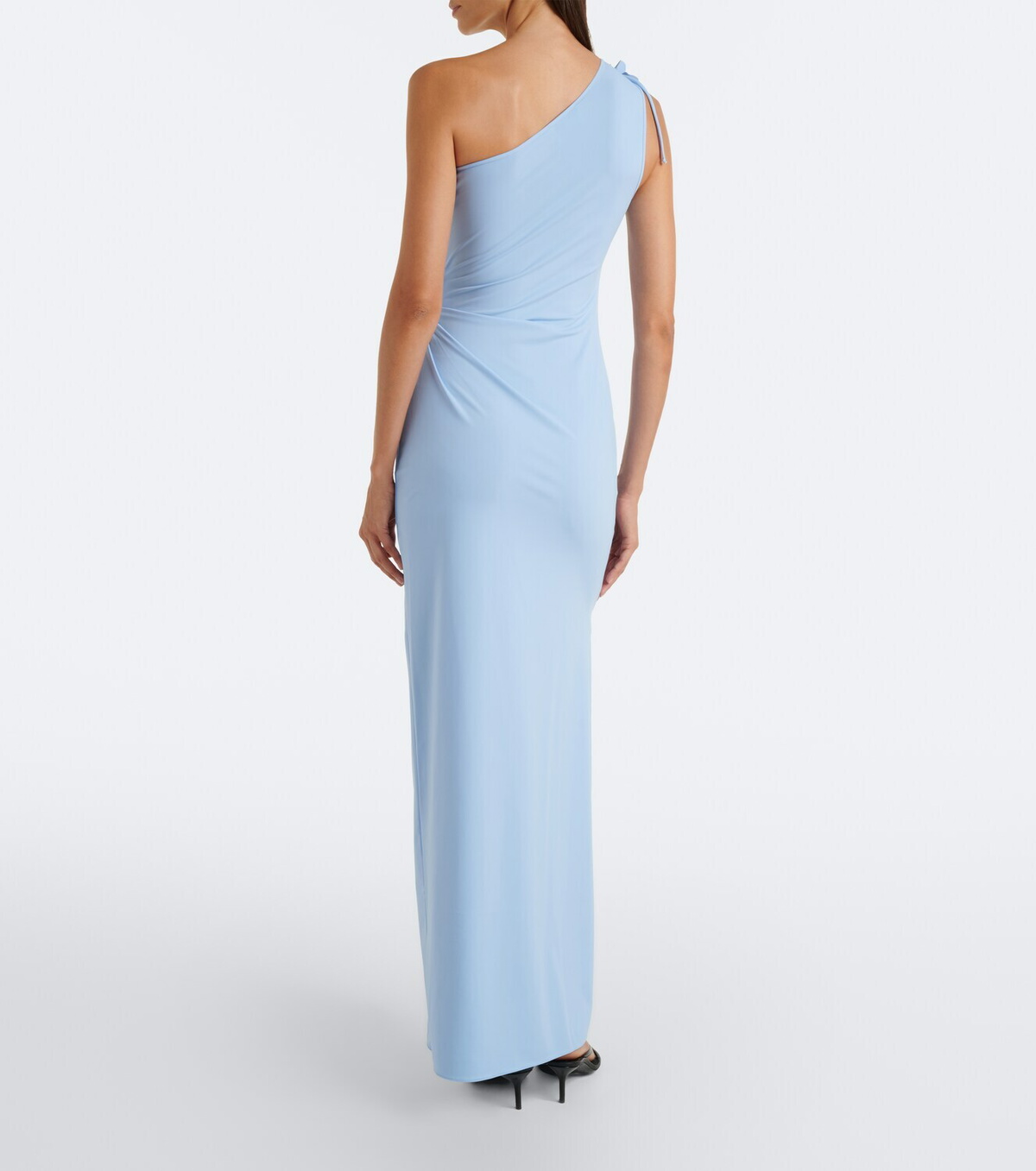 Coperni Floral-appliqué asymmetric jersey gown