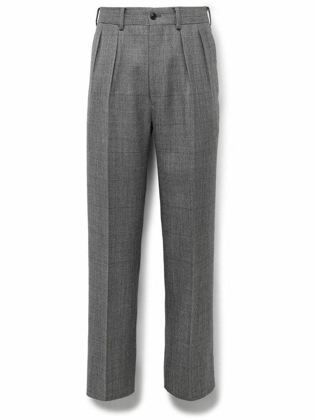 Photo: Kaptain Sunshine - Manhattan Straight-Leg Pleated Checked Wool-Gabardine Trousers - Gray