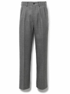 Kaptain Sunshine - Manhattan Straight-Leg Pleated Checked Wool-Gabardine Trousers - Gray