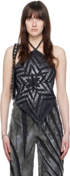 Masha Popova Black Halter Denim Tank Top